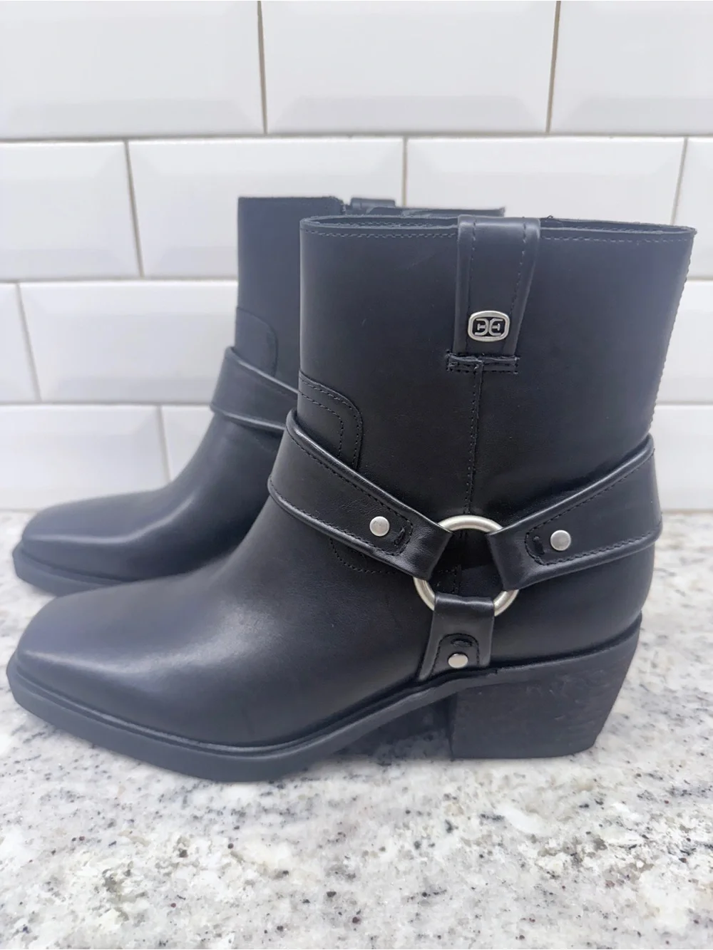 Sam Edelman Black Leather Harness Ankle Boots